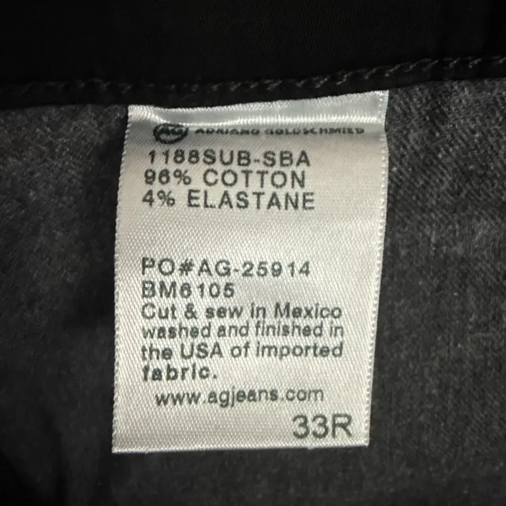 AG Adriano Goldschmied Mens Size 33R The Lux Khaki Tailored Trouser Pants Black